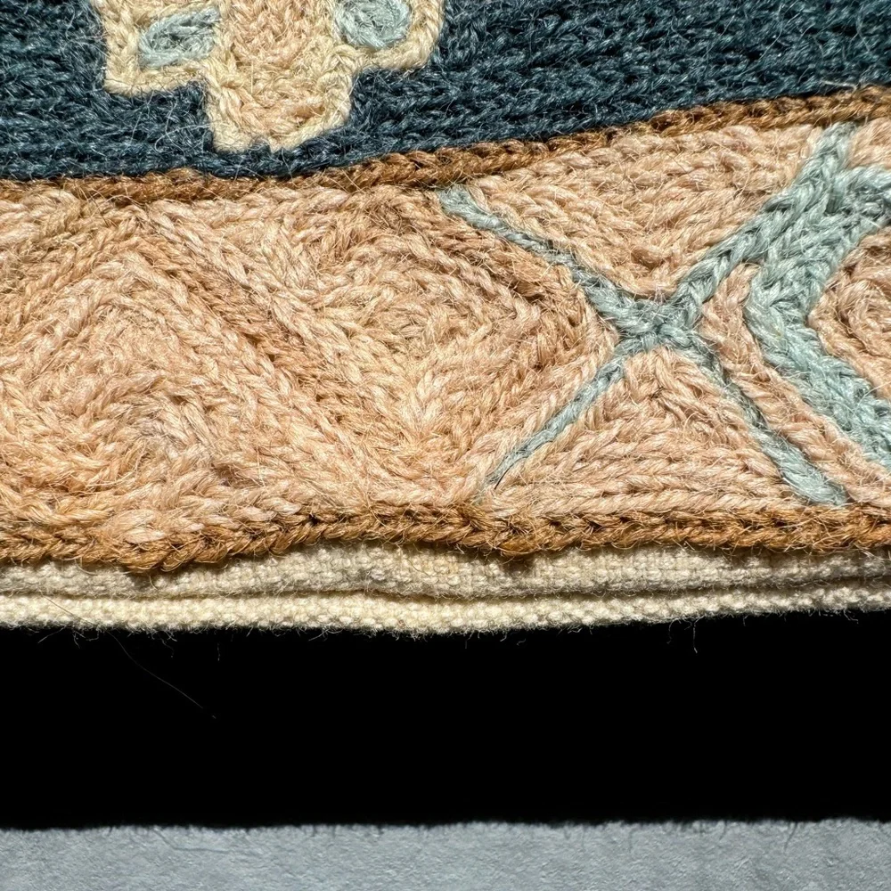 Hand Crafted Teal, Cream, Red and Light Blue Decorative Pillow Panel